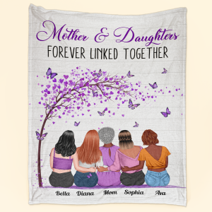 Mother & Daughters Forever Linked Together Purple Tree - Personalized Blanket - Mother's Day Gift For Mama, Mom, Mother Big Size