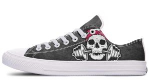 Pink Ribbon Lady Skull Lowtop Fashion Sneakers