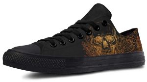 Minimalist Gold Foil Skull Sneakers - Black Low Top (No Label)